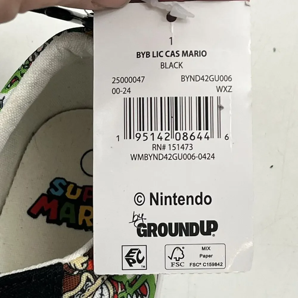 Super Mario Nintendo Kids Shoes Sneakers Size 1 Multicolor Black Lace Up Low Top